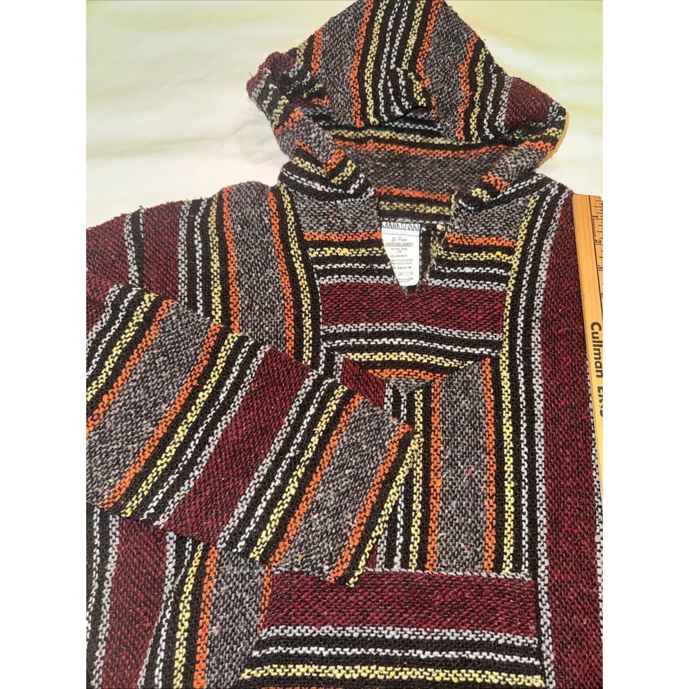 El Paso Saddle Blanket Co Baja Hoodie Mexican Pullover Surfer Hippie Sweater Med